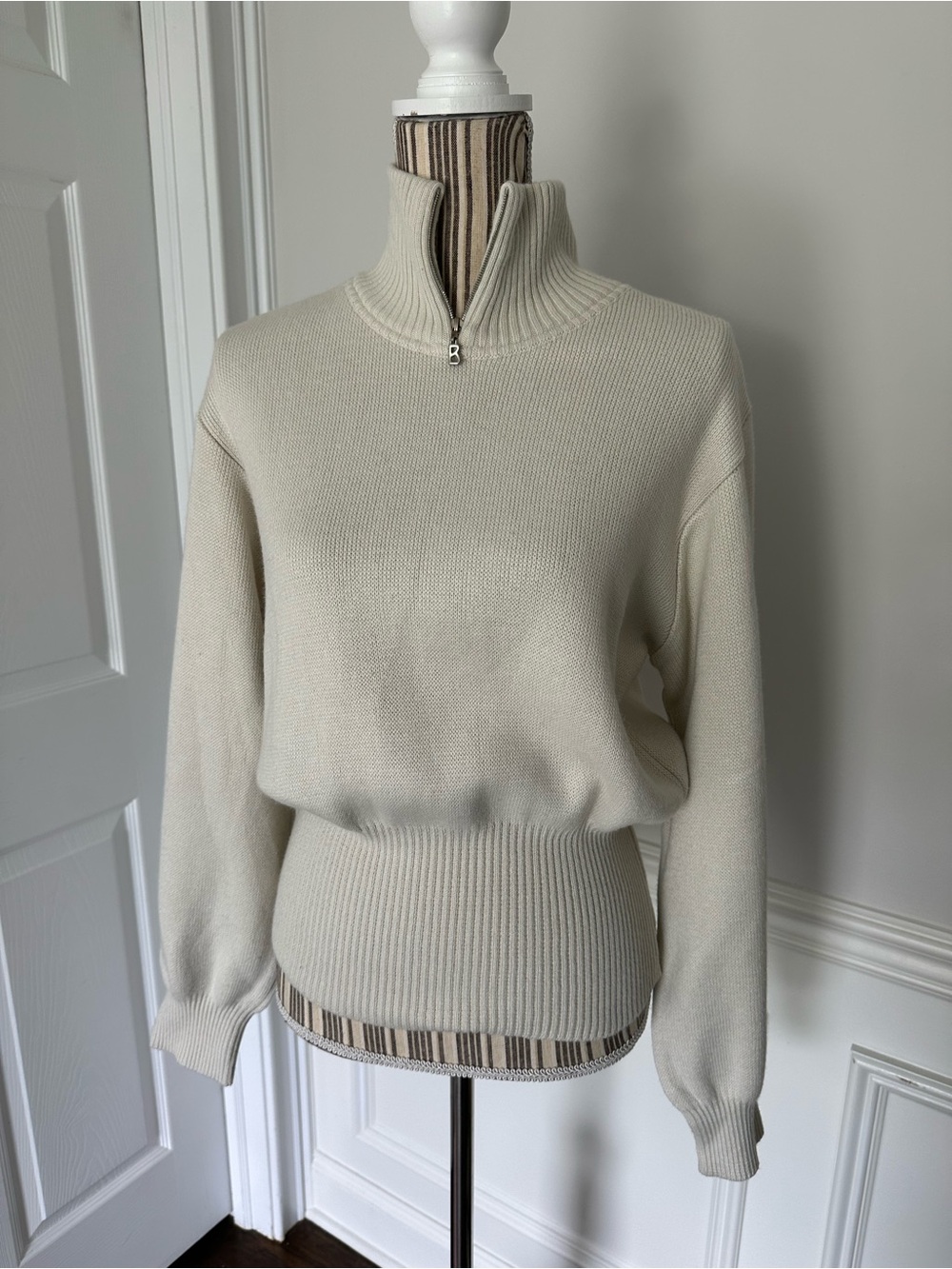 Vintage Y2K Bogner Virgin Wool Blend Quarter Zip Sweater Cream Women’s L